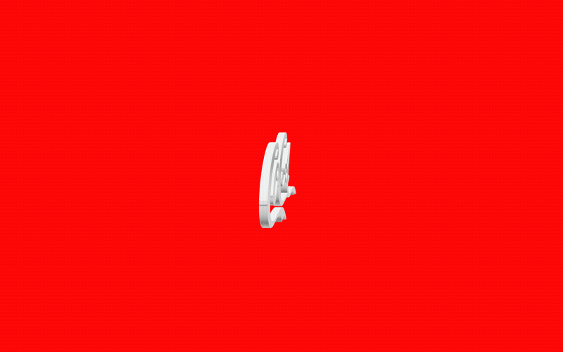 The chrome CoCA mark, spinning on Coca-Cola red